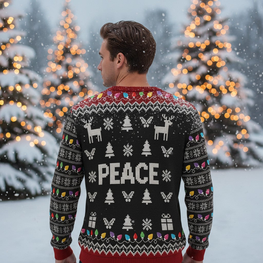PEACE Christmas Sweater – Holiday Reindeer & Lights Design