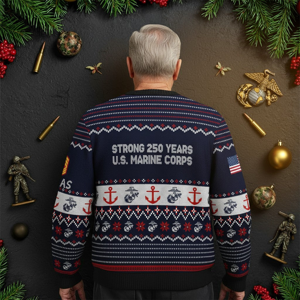 USMC 250th Anniversary Ugly Christmas Sweater – Marine Veteran Gift