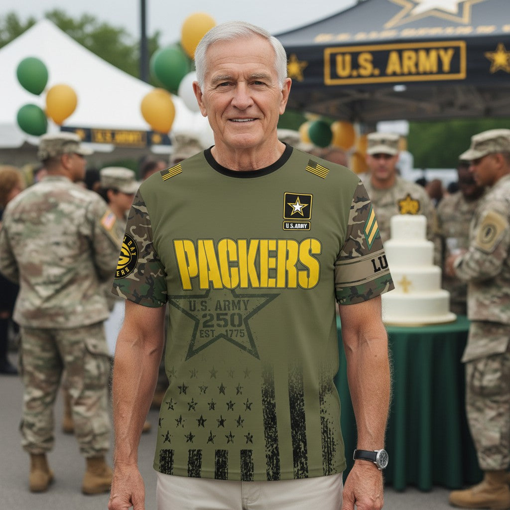 U.S. Army’s 250th Birthday Celebration Packers Shirt - Military Appreciation T-Shirt