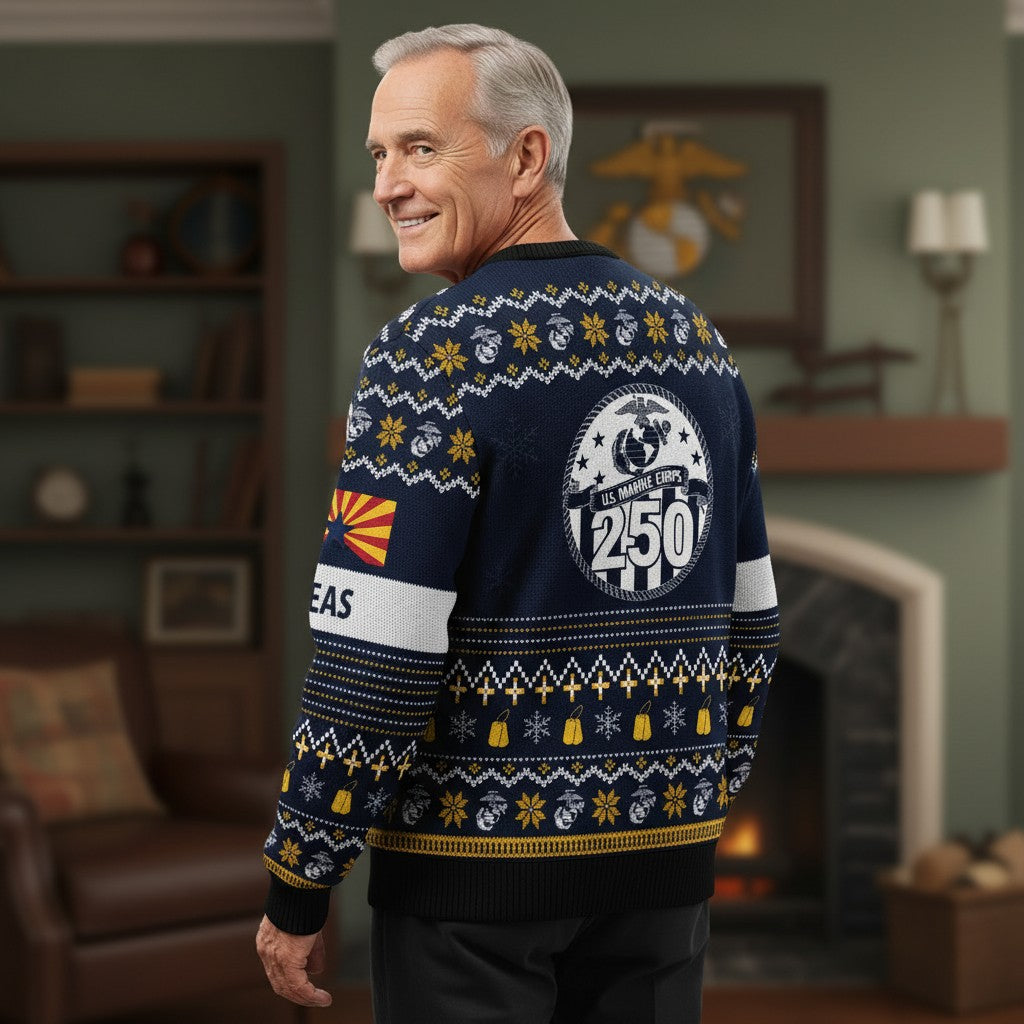 USMC 250 Years Anniversary Ugly Christmas Sweater – Marine Corps Veteran Christmas Gift