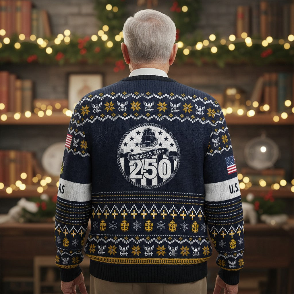US Navy Veteran Ugly Christmas Sweater – Custom Corpsman Military Service Holiday Gift
