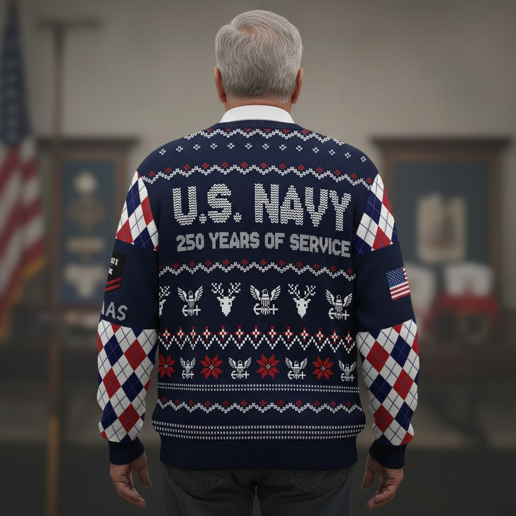 Custom US Navy Ugly Christmas Sweater – Corpsman Military Veteran Holiday Sweater Gift