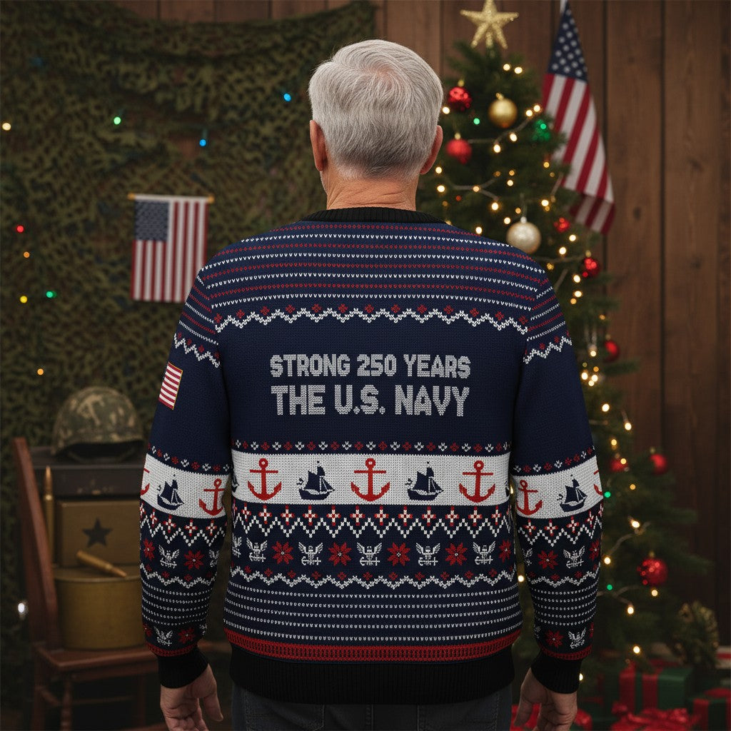 U.S. Navy Ugly Christmas Sweater – Proudly Served Military Gift