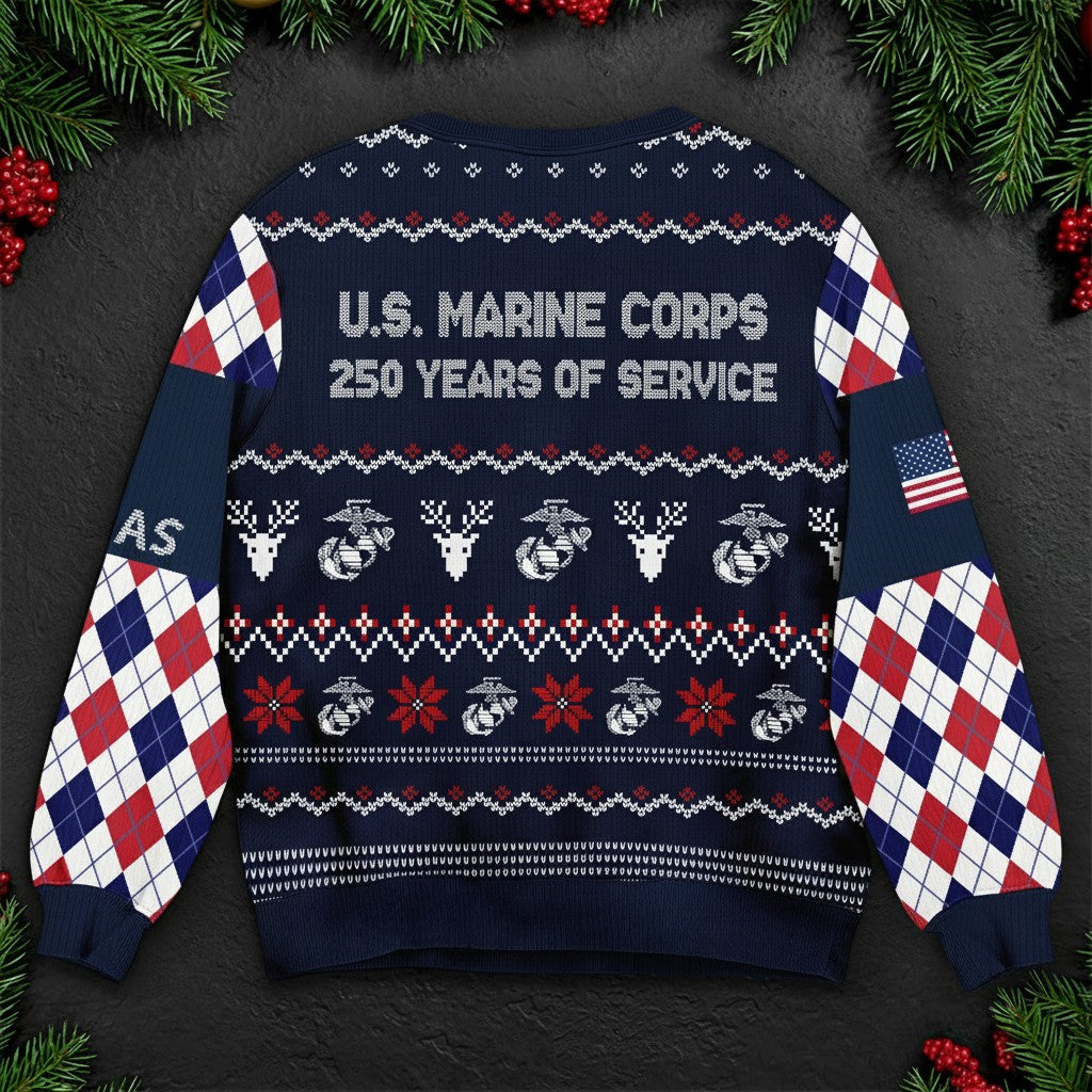 Proud Marine Family Ugly Christmas Sweater - USMC Holiday Sweater for Veterans and Supporters