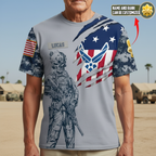 Custom U.S. Air Force Veteran Shirt, Personalized Name & Rank Military Tee, American Flag Camo Soldier Shirt, Veteran Gift for Him
