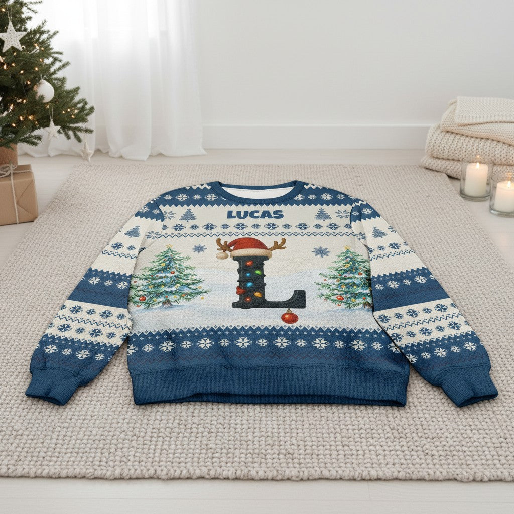 Family Matching Holiday Sweatshirt – Personalized Name & Letter Design