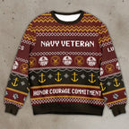 Navy Veteran Ugly Christmas Sweater – Honor Courage Commitment
