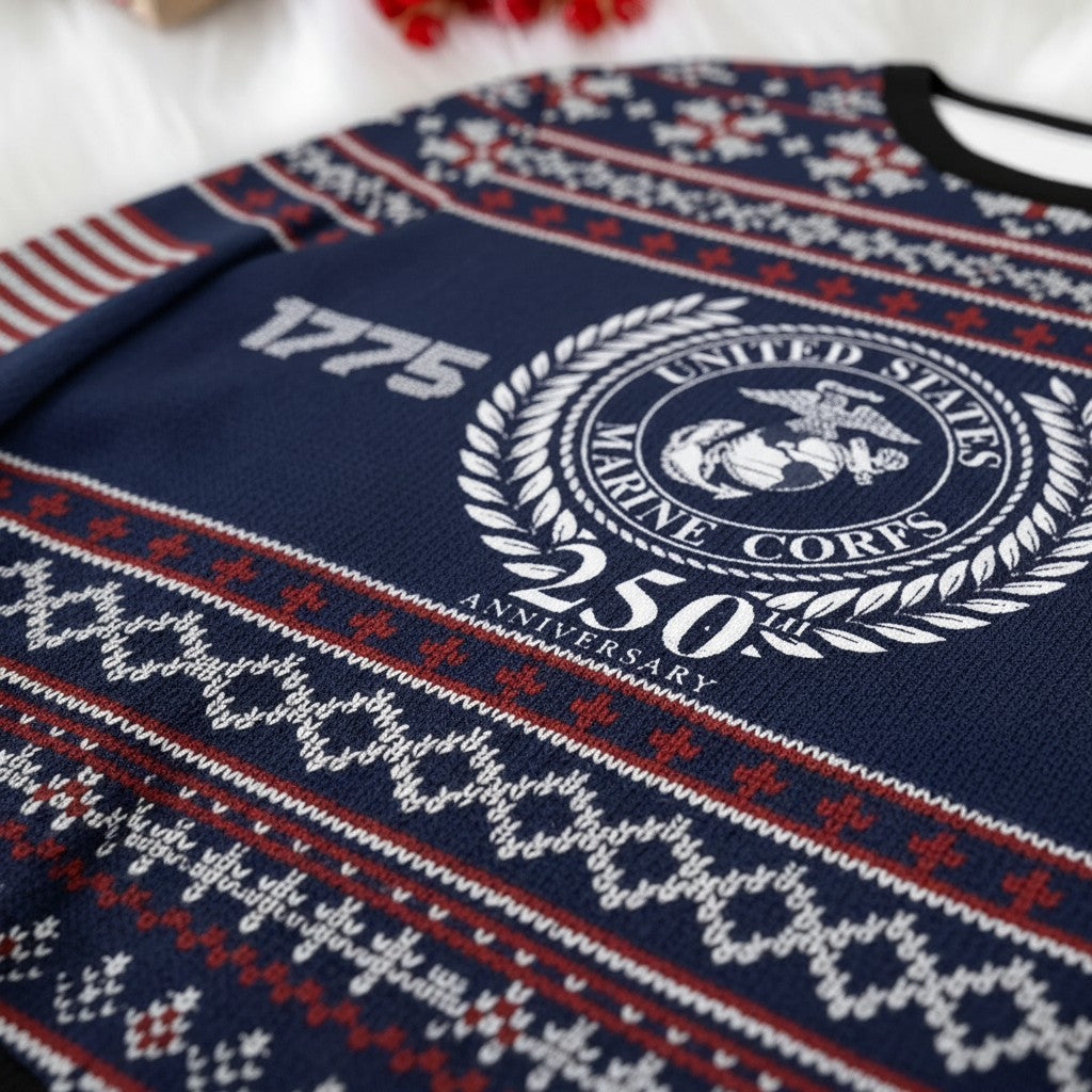 Semper Fi Marine Corps Ugly Christmas Sweater - Military Veteran Xmas Sweater Gift