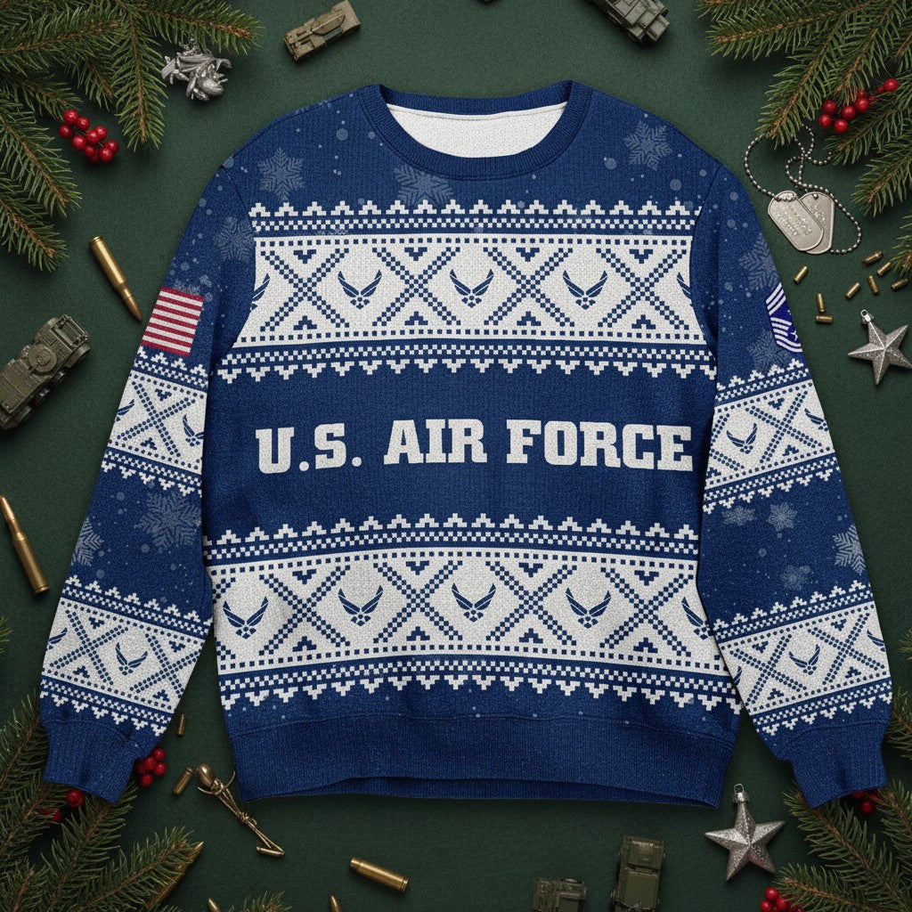 Custom USAF Christmas Sweater – Military Veteran Holiday Sweater