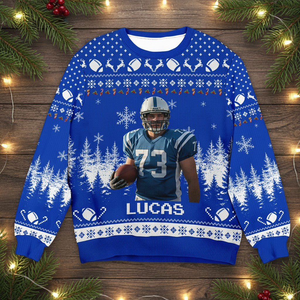 Personalized Football Christmas Sweater - Custom Face & Name Gift for Football Fans