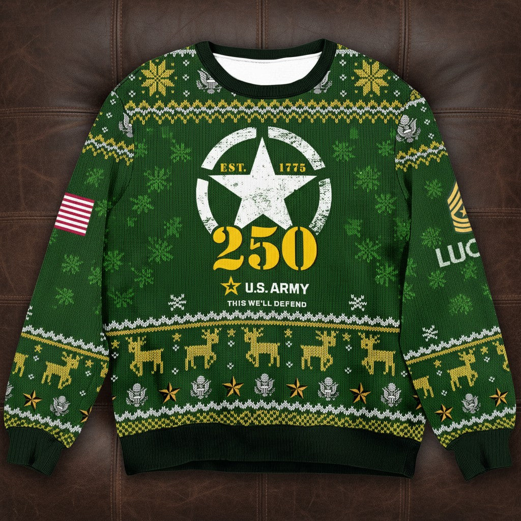 Proud U.S. Army Ugly Christmas Sweater - Military Veteran Holiday Pullover Gift