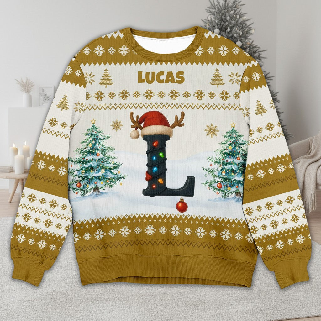 Personalized Christmas Sweatshirt with Name and Initial for Family