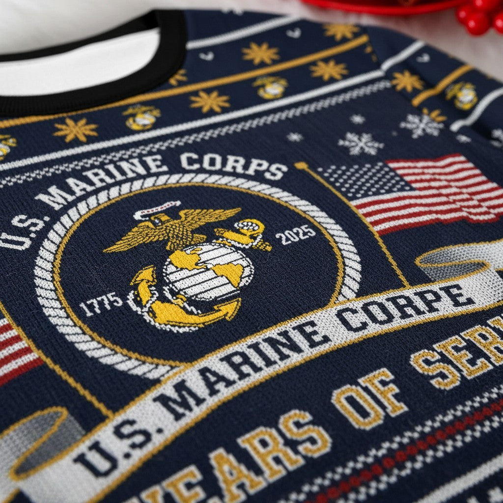 United States Marine Corps Eagle Globe Anchor Ugly Sweater - Patriotic Christmas Gift for Marines
