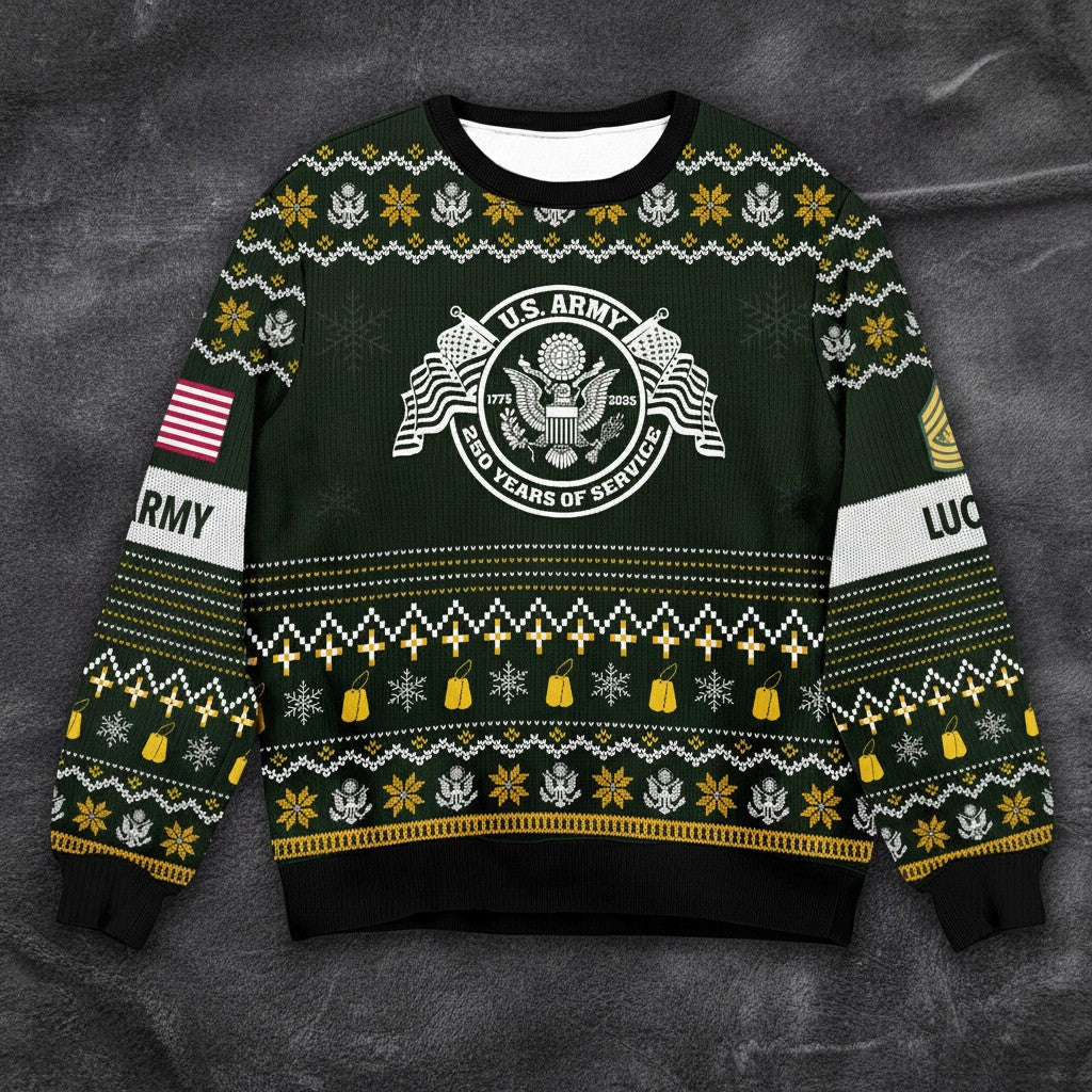 U.S. Army Star Logo Ugly Christmas Sweater - Military Pride Holiday Sweatshirt