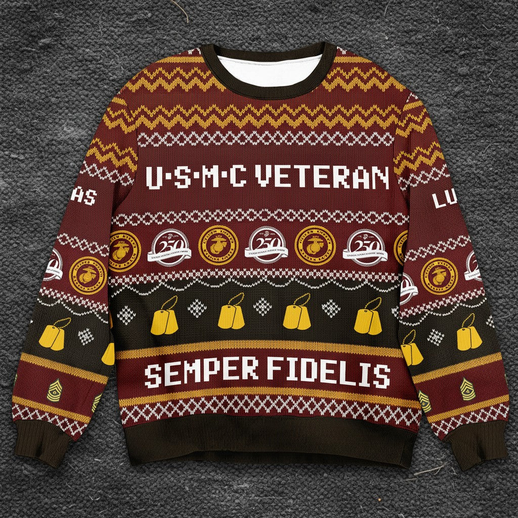 USMC Veteran Ugly Christmas Sweater – Perfect for Marines