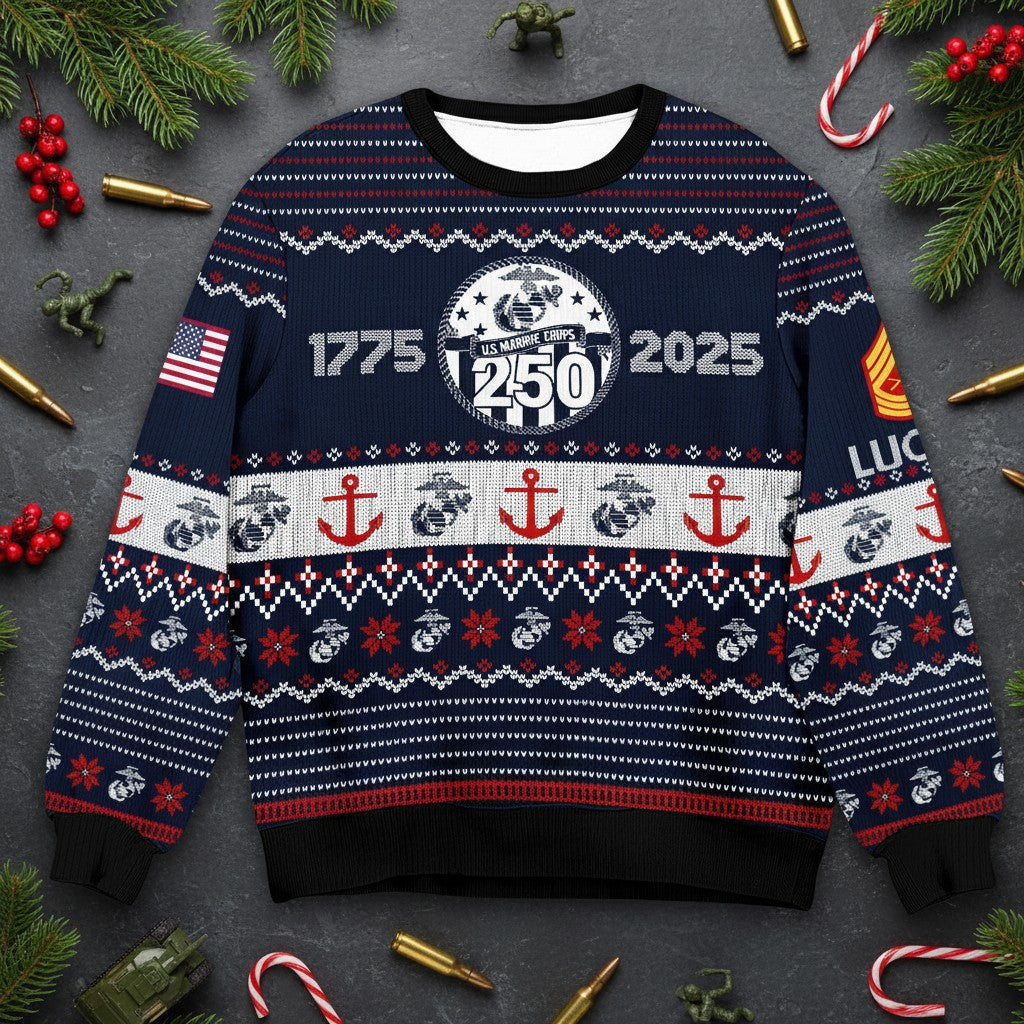 USMC 250th Anniversary Ugly Christmas Sweater – Marine Veteran Gift