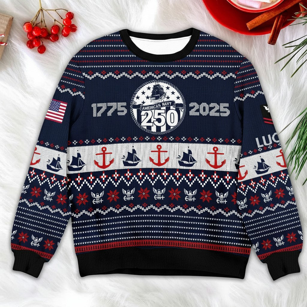 U.S. Navy Ugly Christmas Sweater – Proudly Served Military Gift