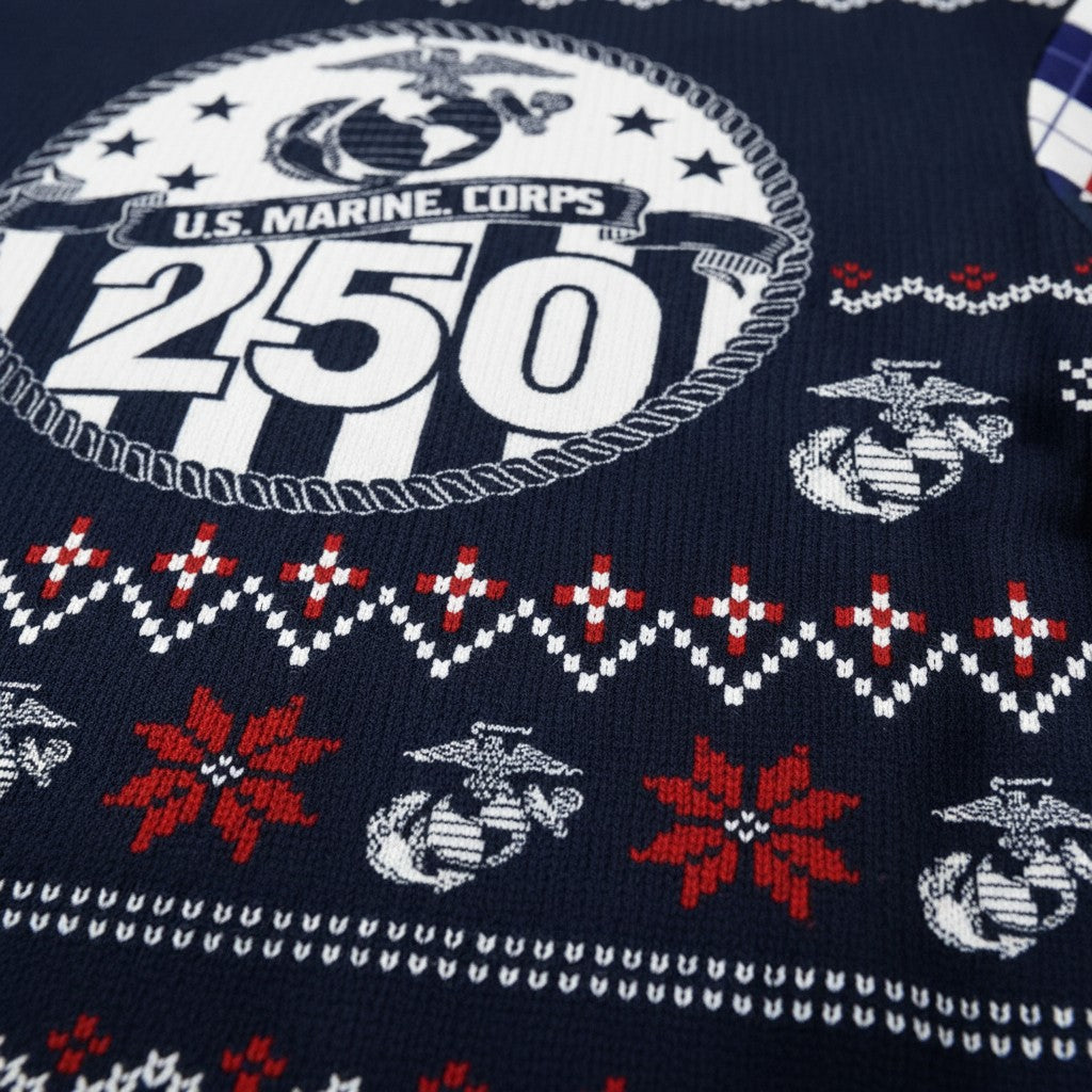 Proud Marine Family Ugly Christmas Sweater - USMC Holiday Sweater for Veterans and Supporters