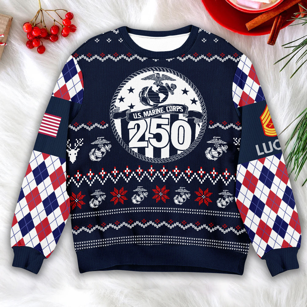 Proud Marine Family Ugly Christmas Sweater - USMC Holiday Sweater for Veterans and Supporters