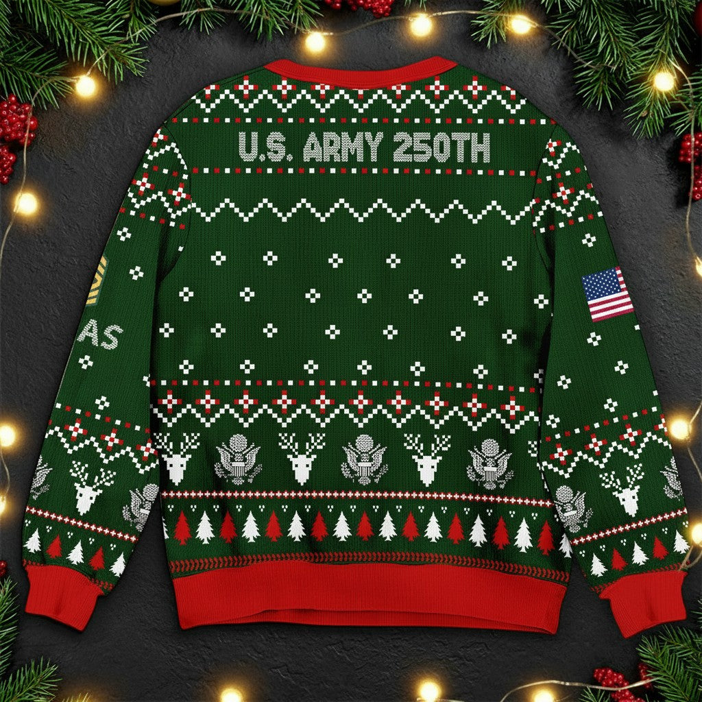 U.S. Army 250th Anniversary Ugly Christmas Sweater - Patriotic Military Veteran Holiday Gift