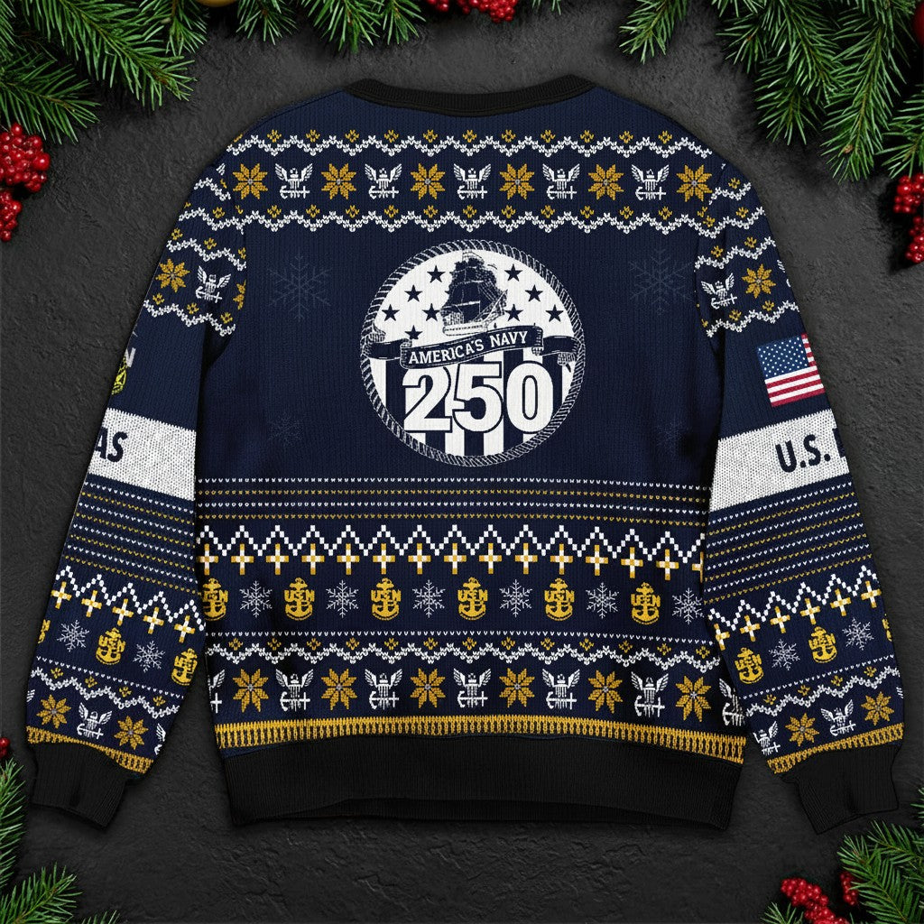 US Navy Veteran Ugly Christmas Sweater – Custom Corpsman Military Service Holiday Gift