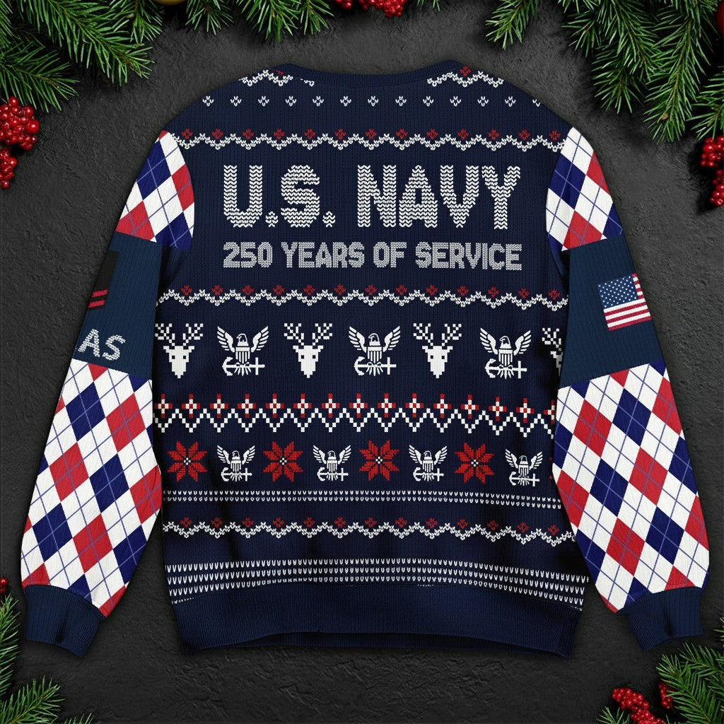 Custom US Navy Ugly Christmas Sweater – Corpsman Military Veteran Holiday Sweater Gift