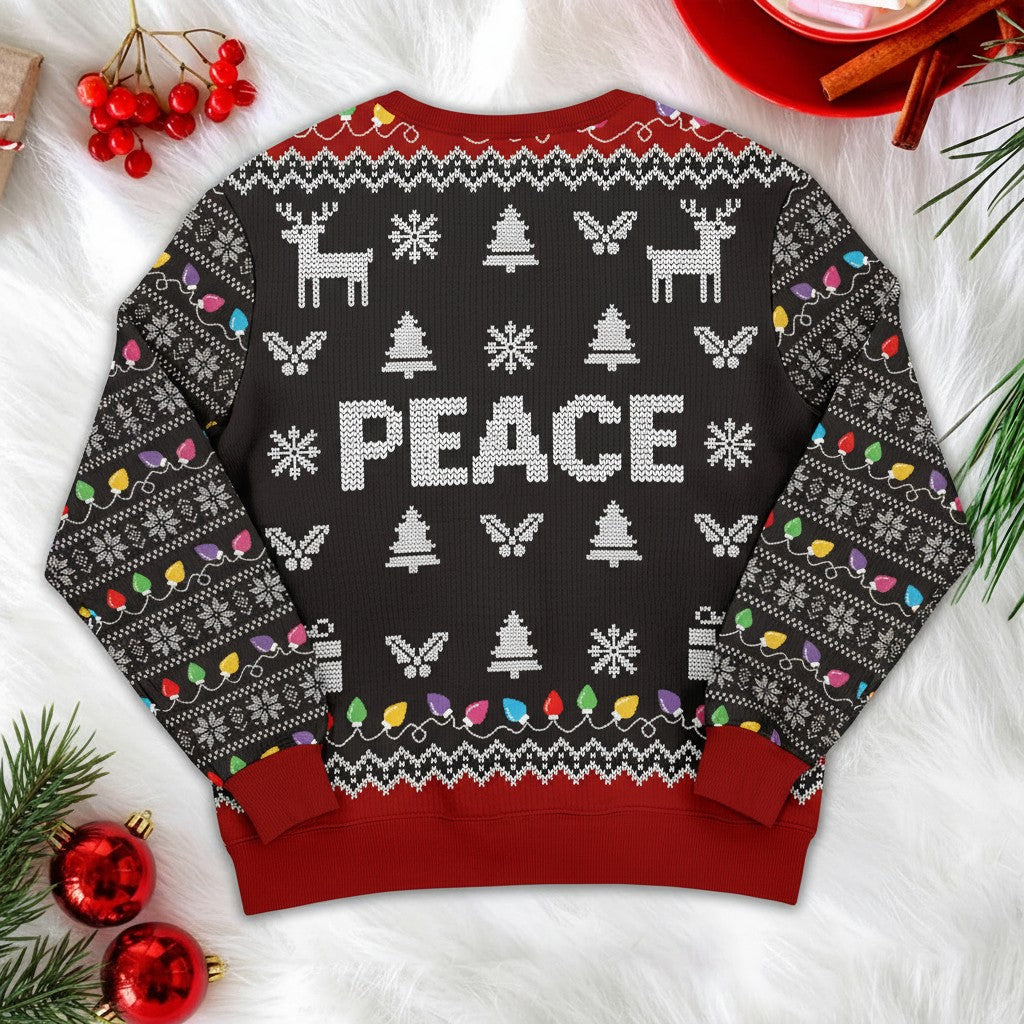 PEACE Christmas Sweater – Holiday Reindeer & Lights Design
