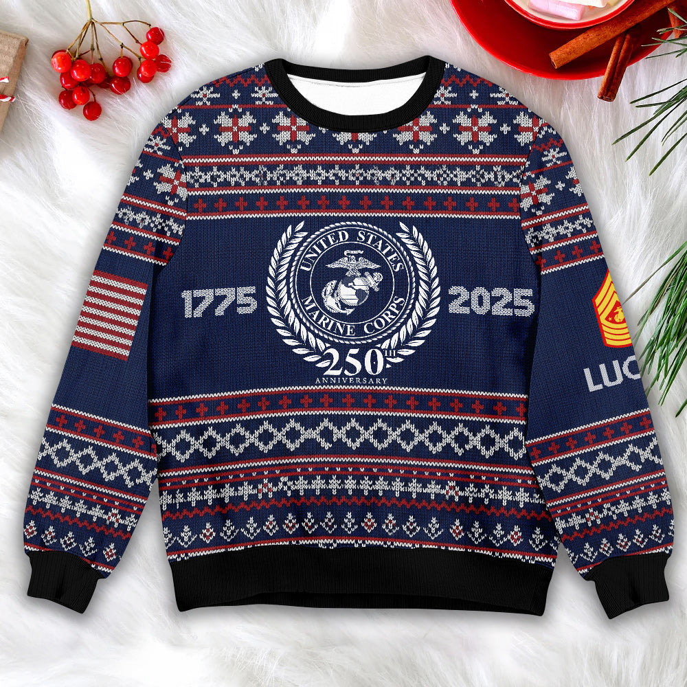 Semper Fi Marine Corps Ugly Christmas Sweater - Military Veteran Xmas Sweater Gift