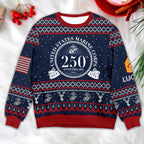US Marine Corps 250th Anniversary Ugly Christmas Sweater - Patriotic Veteran Holiday Gift