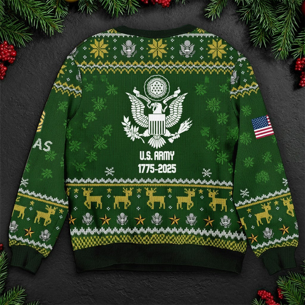 Proud U.S. Army Ugly Christmas Sweater - Military Veteran Holiday Pullover Gift