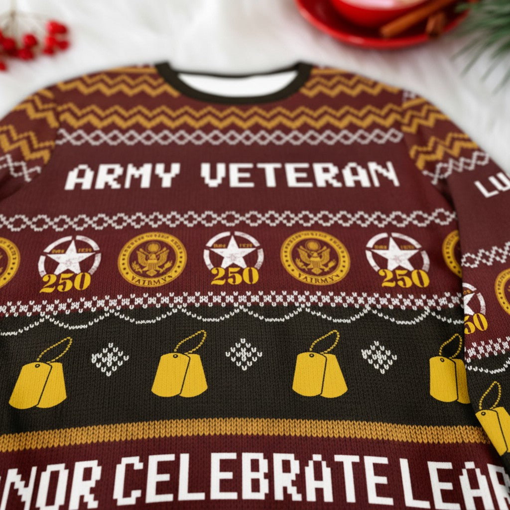 Army Veteran Ugly Christmas Sweater – Honor Celebrate Learn