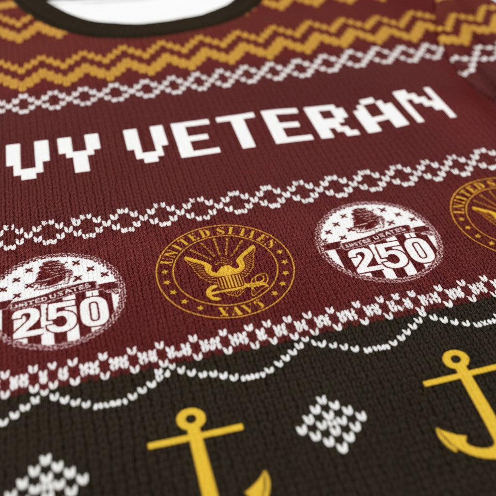 Navy Veteran Ugly Christmas Sweater – Honor Courage Commitment