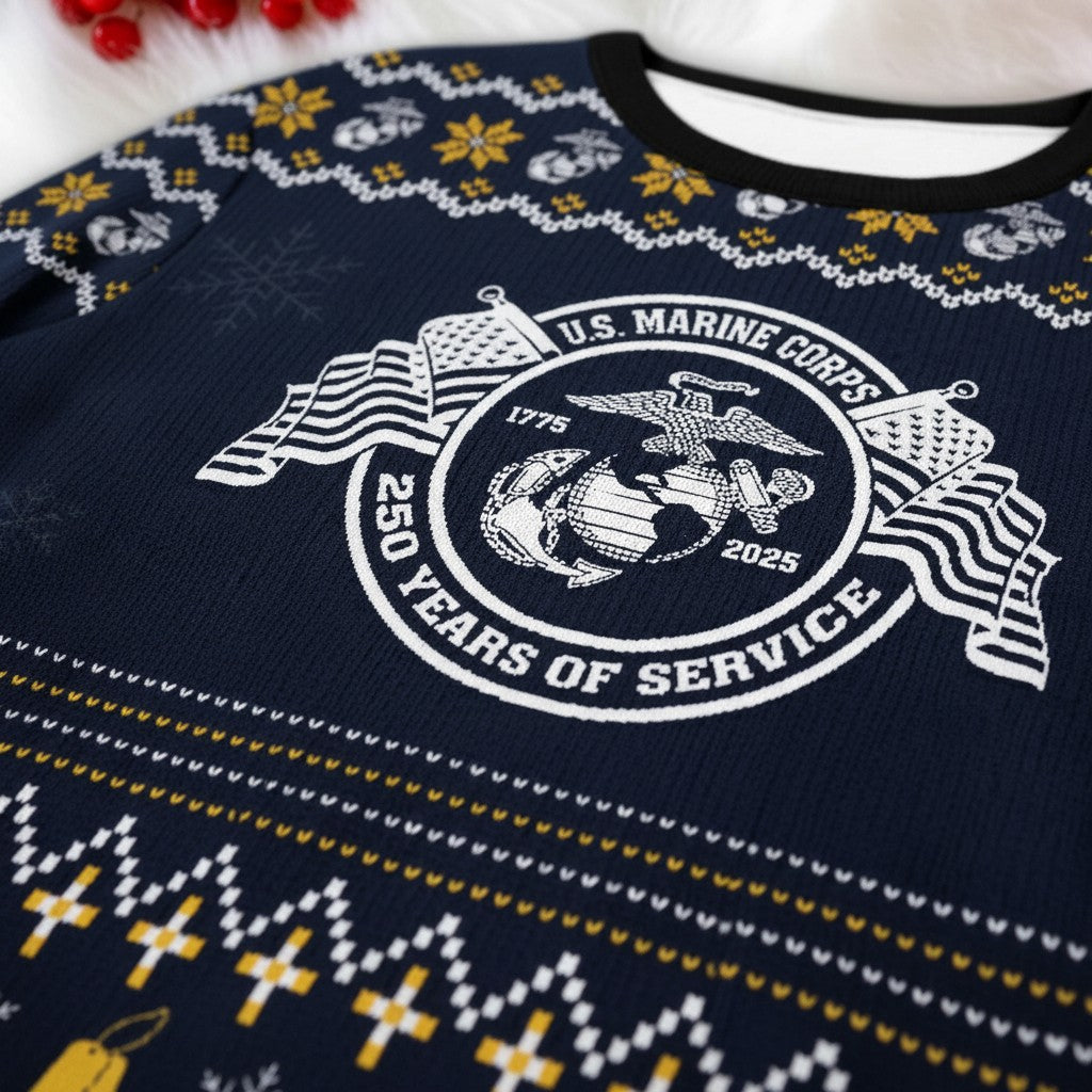 USMC 250 Years Anniversary Ugly Christmas Sweater – Marine Corps Veteran Christmas Gift