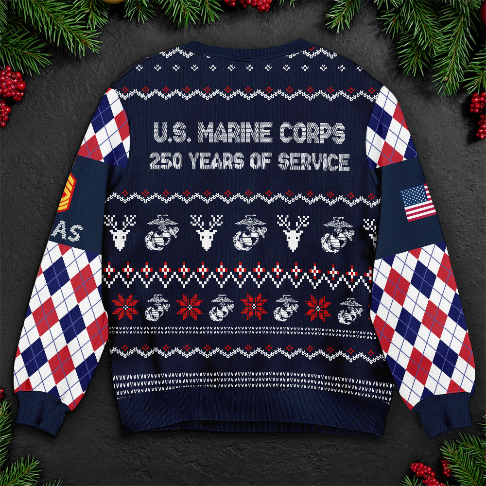 Proud Marine Family Ugly Christmas Sweater - USMC Holiday Sweater for Veterans and Supporters