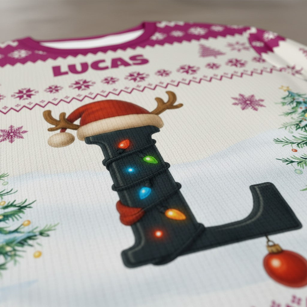 Personalized Christmas Sweatshirt with Name and Initial for Family