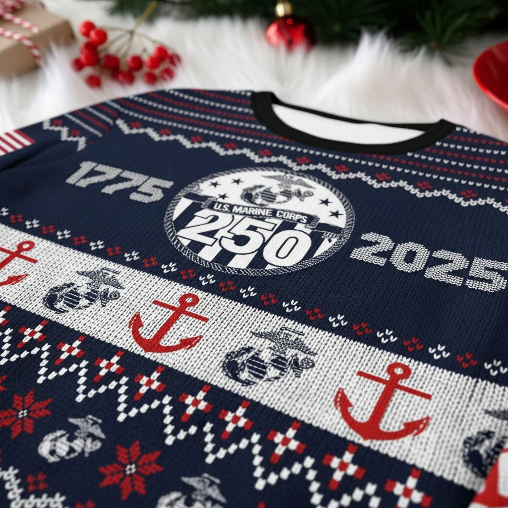 USMC 250th Anniversary Ugly Christmas Sweater – Marine Veteran Gift
