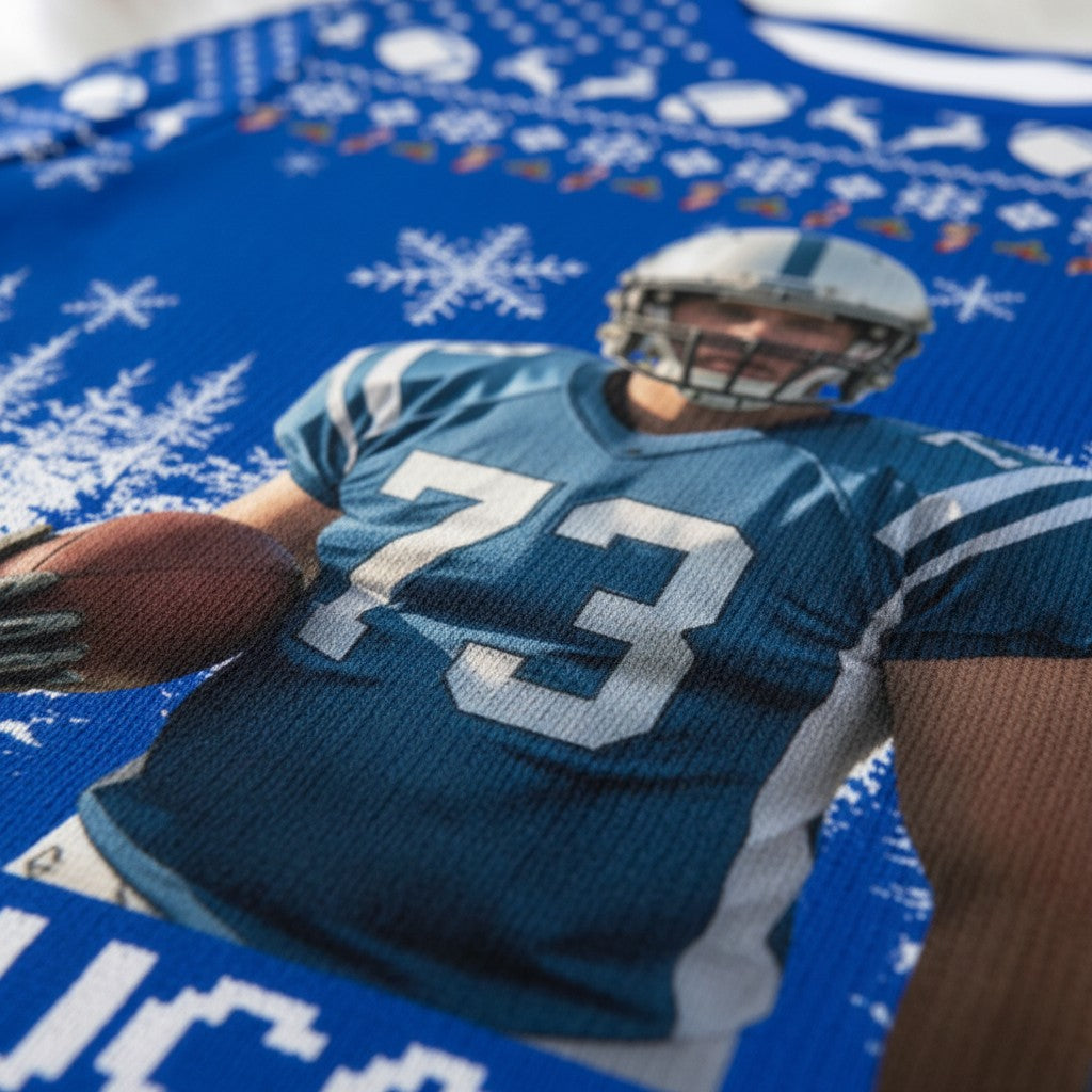 Personalized Football Christmas Sweater - Custom Face & Name Gift for Football Fans