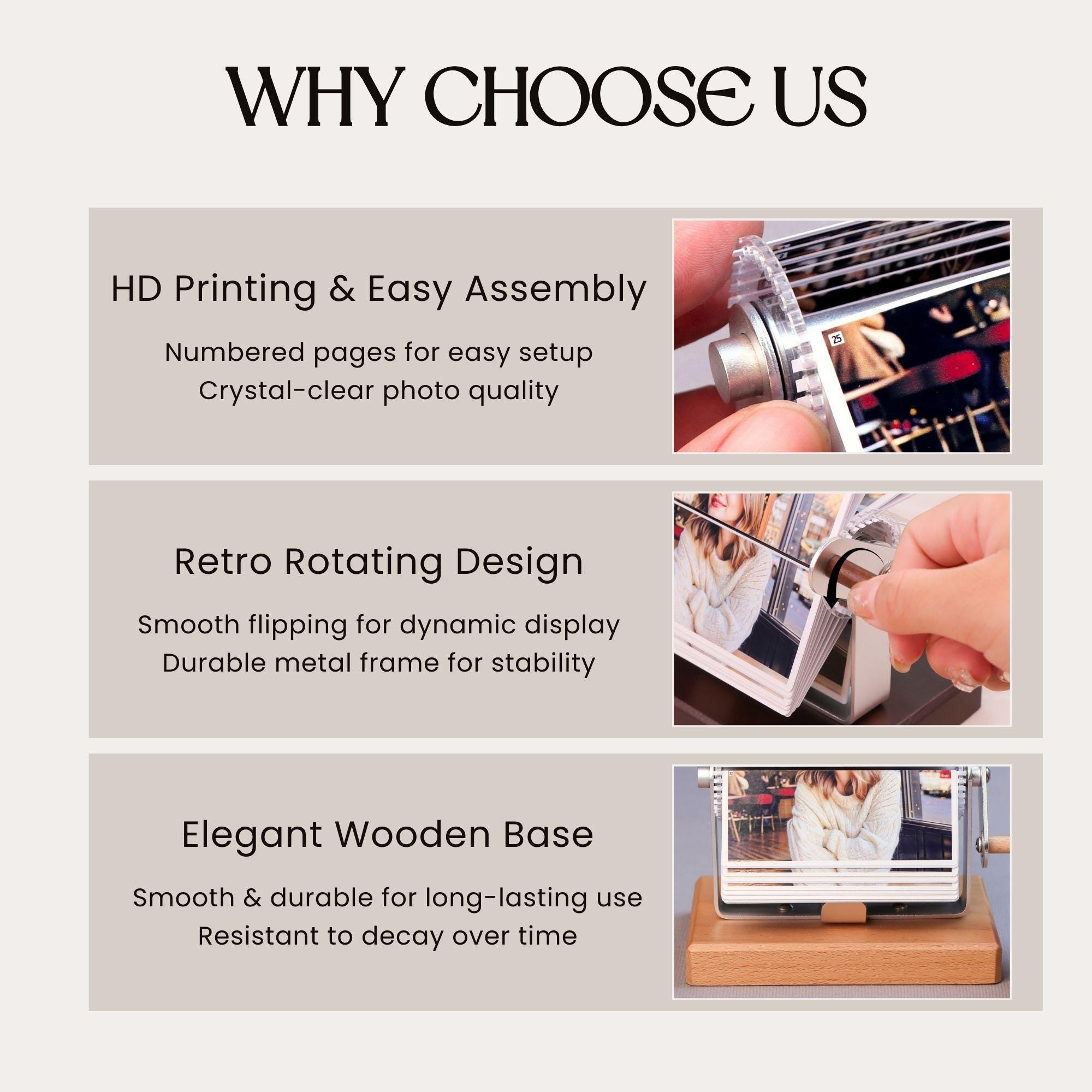 Custom Flip Book Frame Animation Machine - Photo/Video Rotating Albums, Mechanical Photo Album, Wooden Photo Frame, Valentine's Day Gifts