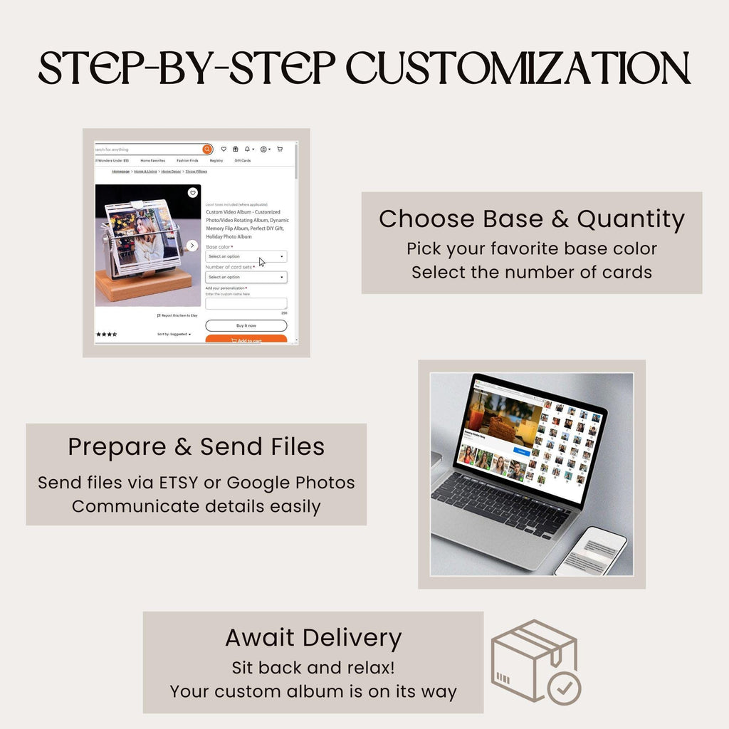 Custom Flip Book Frame Animation Machine - Photo/Video Rotating Albums, Mechanical Photo Album, Wooden Photo Frame, Valentine's Day Gifts