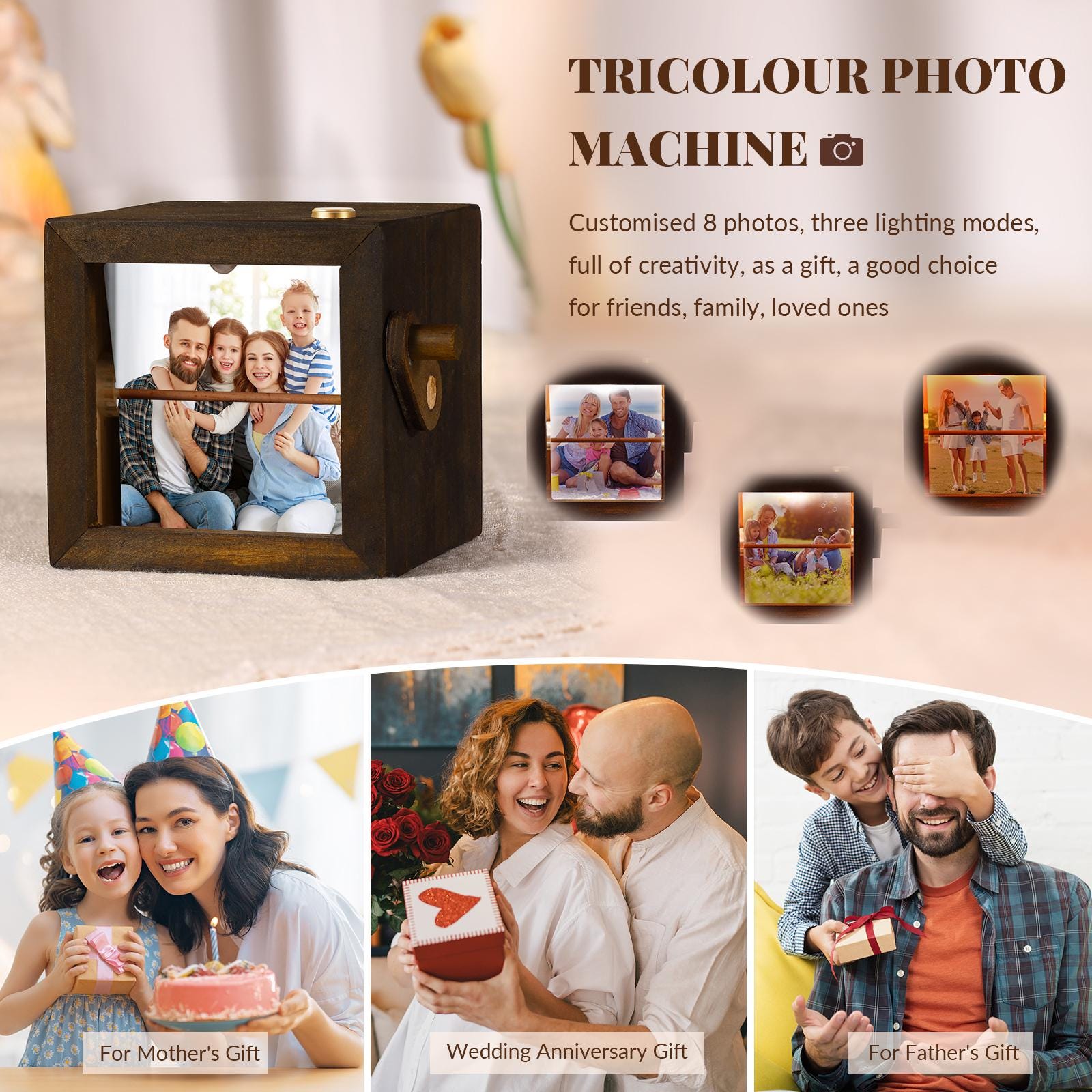 Custom Flip Book Frame,Animation Mechanical Hand Motion Photo Rotating Album,Anniversary Gift,Unique Gift for  Mom,Dad ,Mother's Day Gift