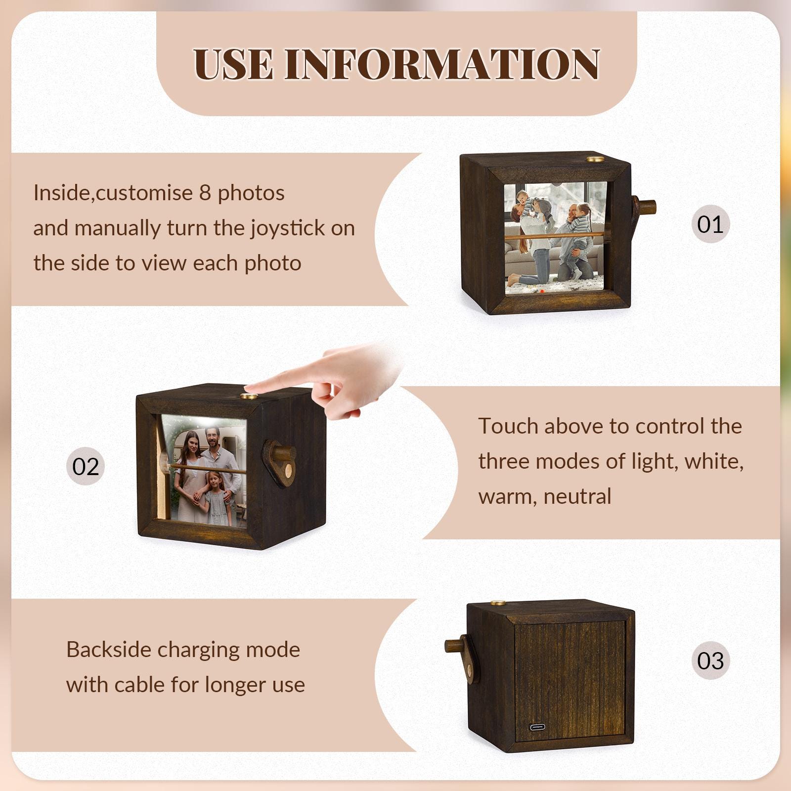 Custom Flip Book Frame,Animation Mechanical Hand Motion Photo Rotating Album,Anniversary Gift,Unique Gift for  Mom,Dad ,Mother's Day Gift