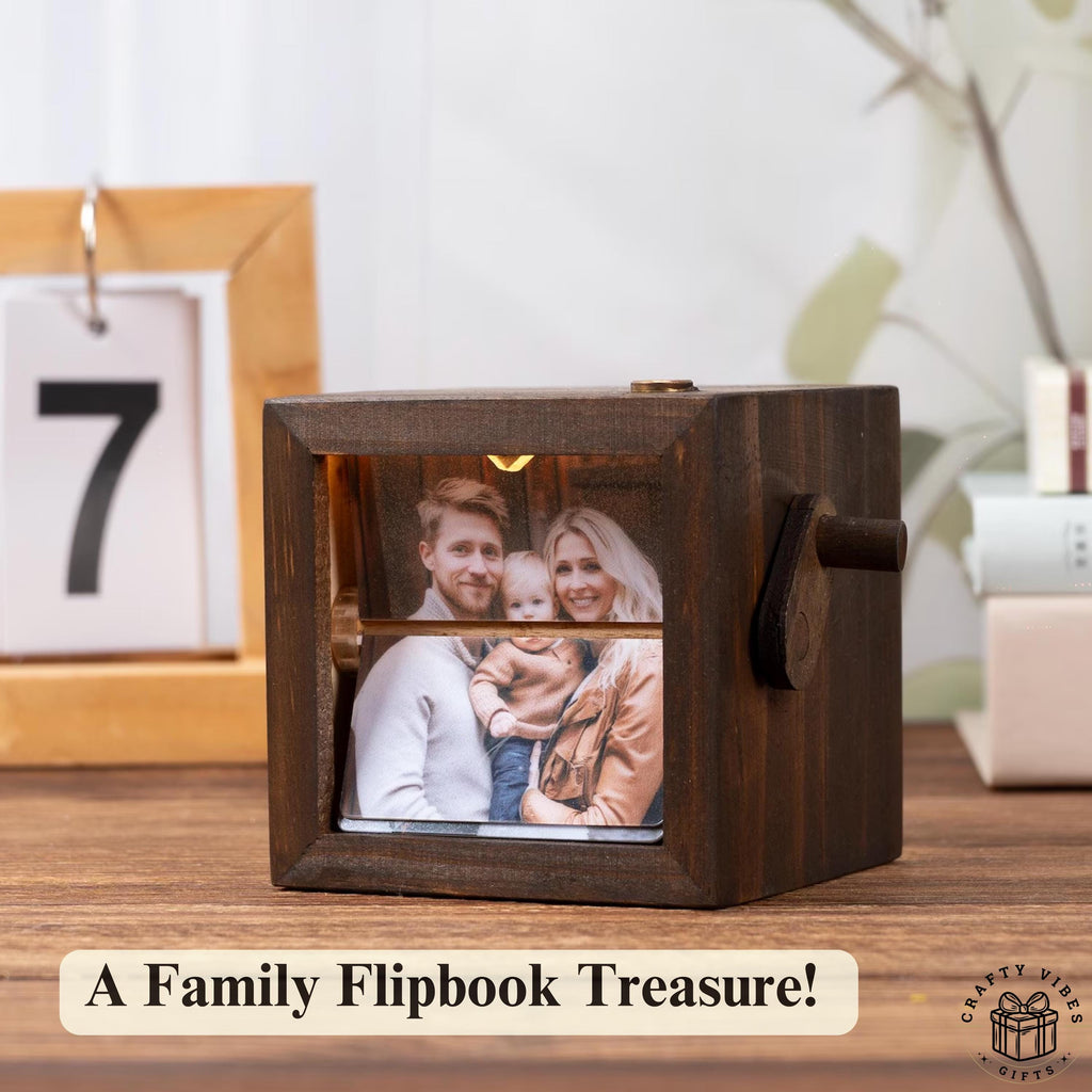 Custom Photo Flipbook Animation Box Wooden Photo Book with Light Anniversary Birthday Wedding Gift for Mom Unique Gift for Couple Home Decor