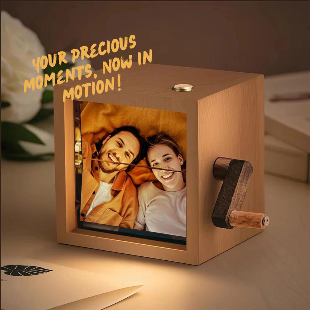 Custom Flip Book Frame – Mechanical Hand Motion Photo Album, Black Walnut Memory Box, Personalized Gift for Home Decor, Birthday, Valentine