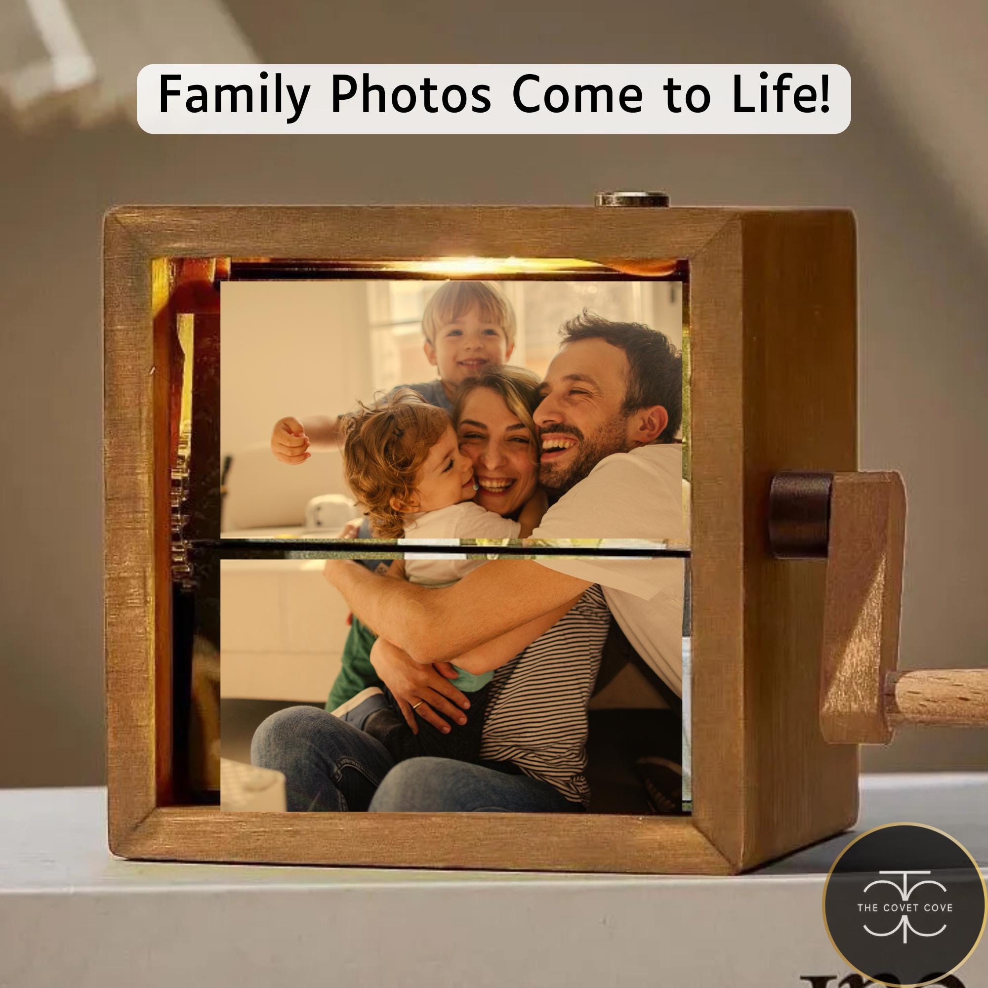 Custom Flipbook Photo Box with Light Personalized Wooden Gift for Mom, Dad. Couples, Anniversary, Birthday, Wedding – Unique Home Decor