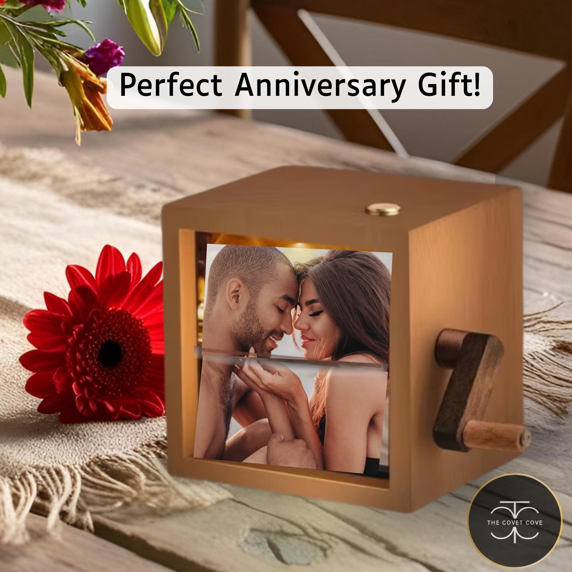 Custom Flipbook Photo Box with Light Personalized Wooden Gift for Mom, Dad. Couples, Anniversary, Birthday, Wedding – Unique Home Decor