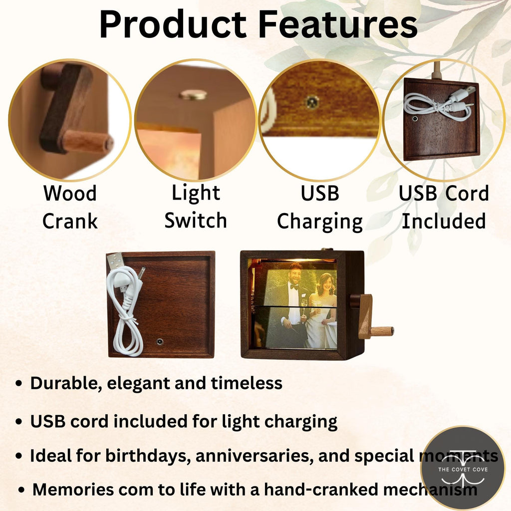 Custom Flipbook Photo Box with Light Personalized Wooden Gift for Mom, Dad. Couples, Anniversary, Birthday, Wedding – Unique Home Decor