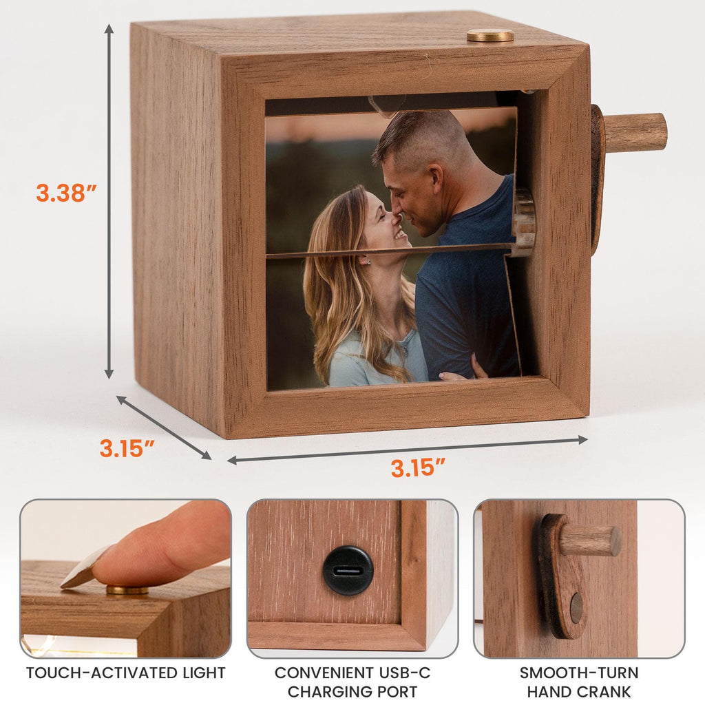 Custom Flipbook Frame Animation- Mechanical Hand Motion Photo Album, Walnut Handicraft, Anniversary Gift for Him Her Couple, Memorial Gift