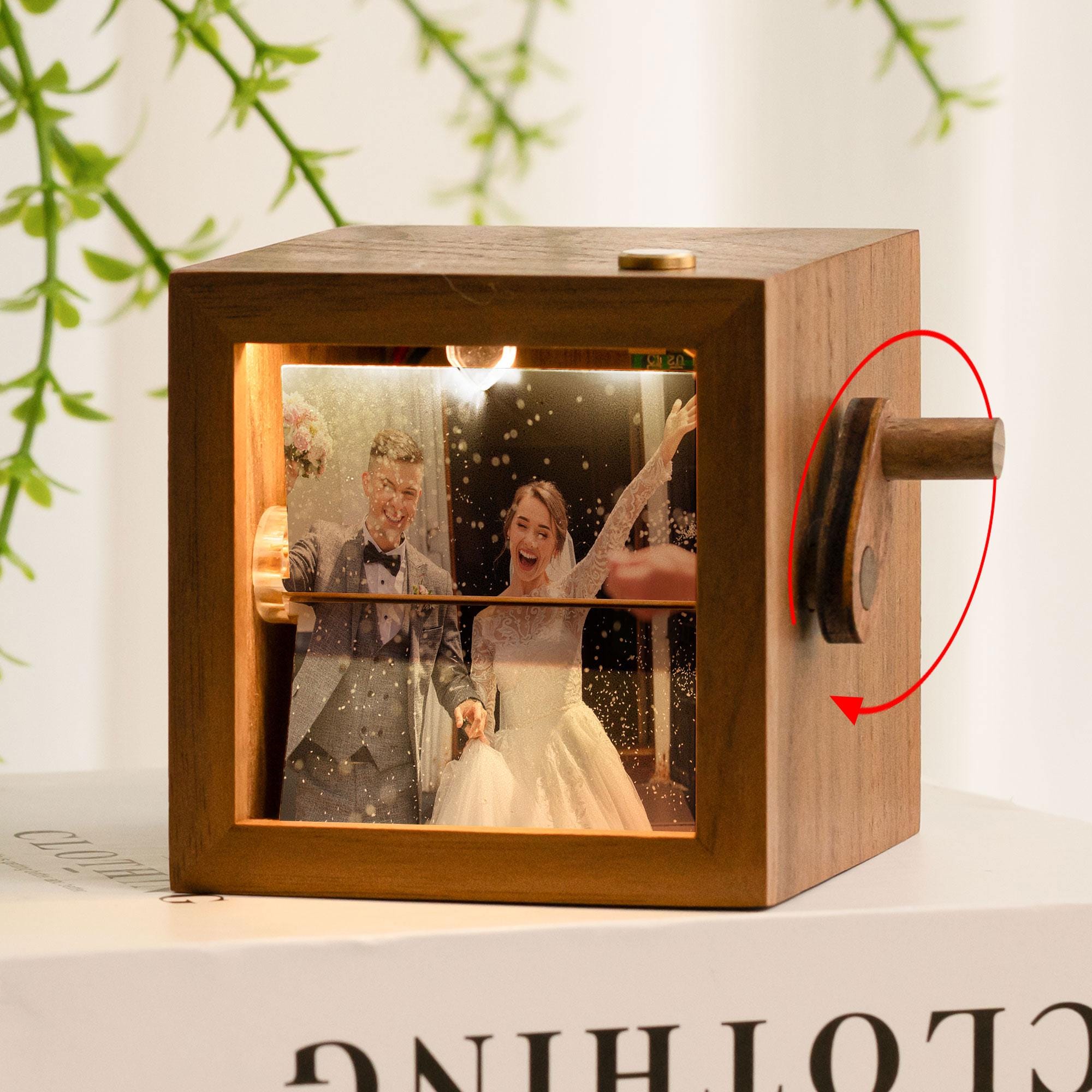Custom Flipbook Frame Animation- Mechanical Hand Motion Photo Album, Walnut Handicraft, Anniversary Gift for Him Her Couple, Memorial Gift