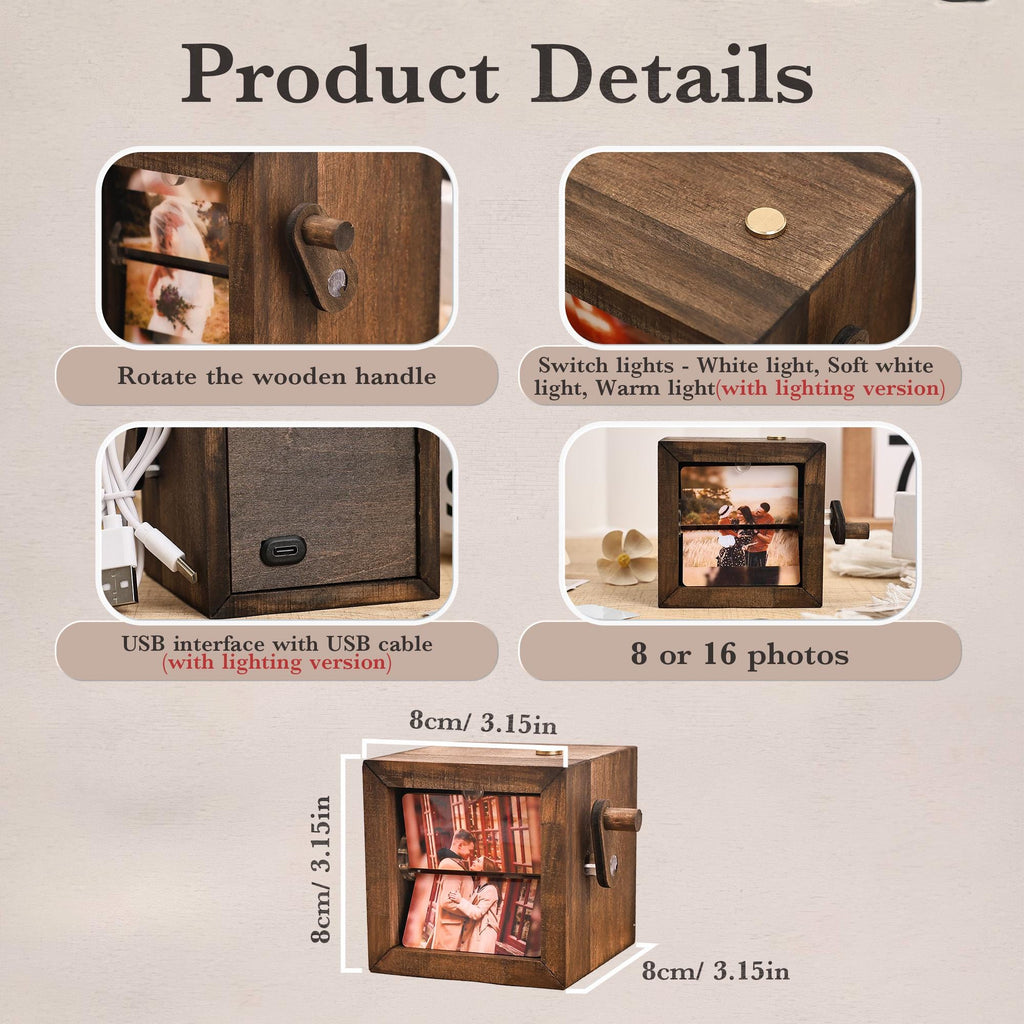 Custom Flip Book Frame Animation Wood Box, Photo Book with Light Birthday Anniversary Wedding Gift, Unique Gift for Couple, Photo Album Gift