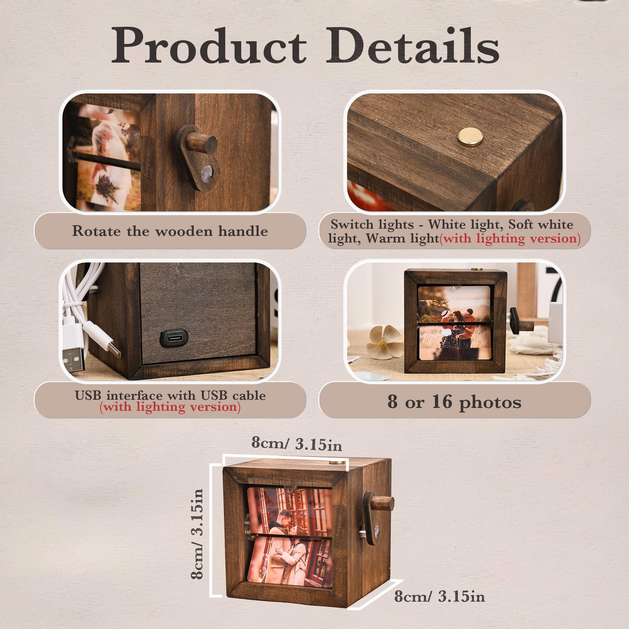 Custom Flip Book Frame Animation Wood Box, Photo Book with Light Birthday Anniversary Wedding Gift, Unique Gift for Couple, Photo Album Gift